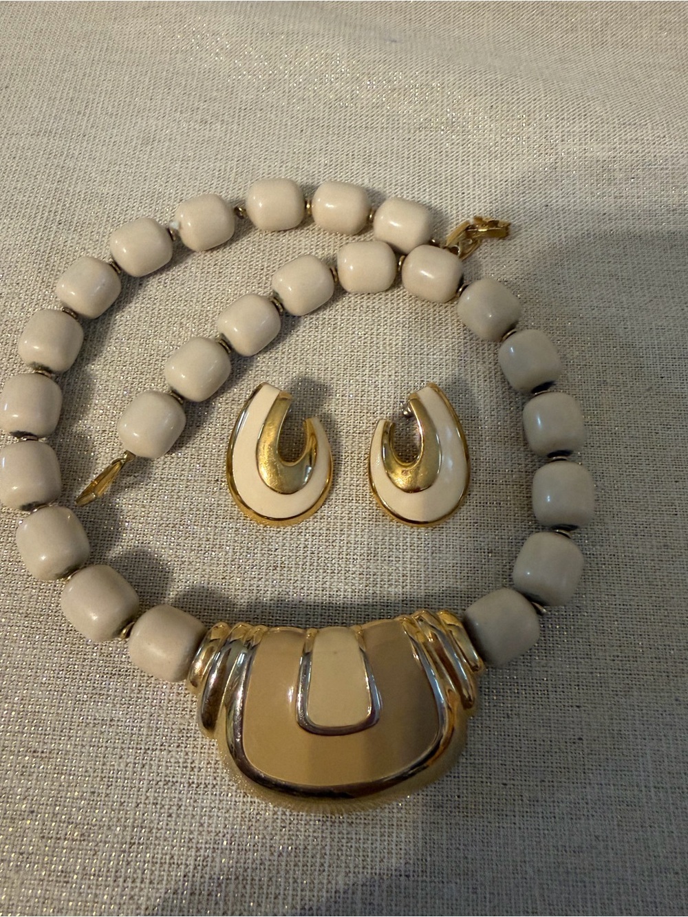 Vintage Napier Cream Beaded Necklace and Earring Set